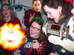 me and friends singing Christmas carols with explosions and fighter jets