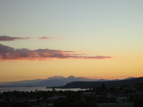 Volcanoes in the distance from a Taupo lookout point