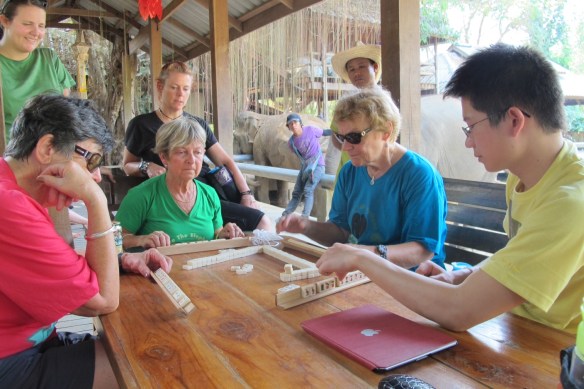 The "gray nomads" of Victoria, Australia played mahjong a few times, and Eric from Guangzhou joined them once (I loved these ladies--inspirations for sure)