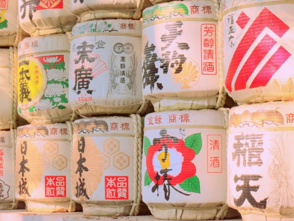 Sake barrels at Meiji Jingu Shrine, Tokyo, Japan; May 6, 2013
