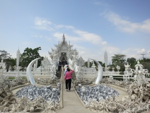 Elephant tusks are common frames at altars in Thailand, or near the entrance--there's a combination of the traditional and the new here