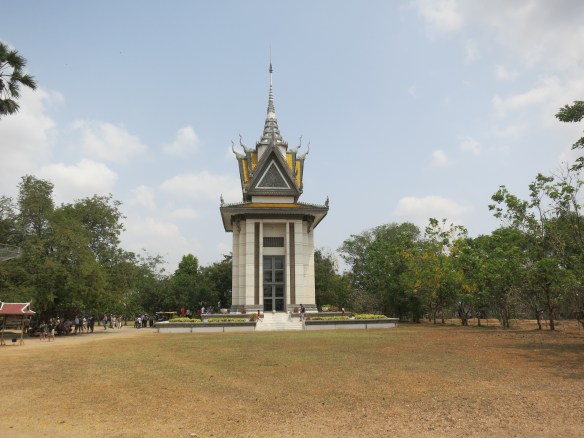 The memorial stupa, containing 17 levels of skulls and bones