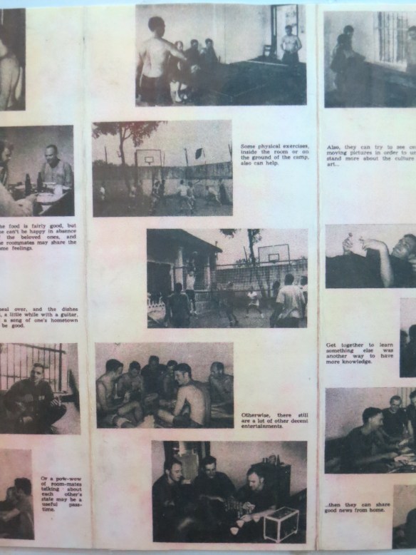 Lots of propaganda photos, accompanied by text detailing the typical life of a POW here