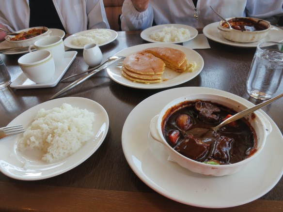 The Shirotas were excited to take me to a breakfast of beef stew and pancakes at a restaurant near their house