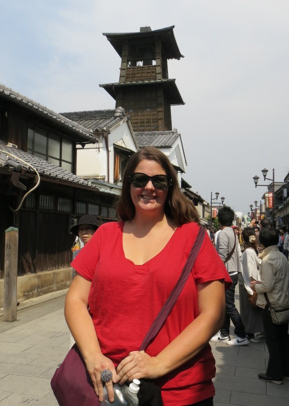 In front of the clock tower, waiting to hear one of the 100 most beautiful sounds in Japan