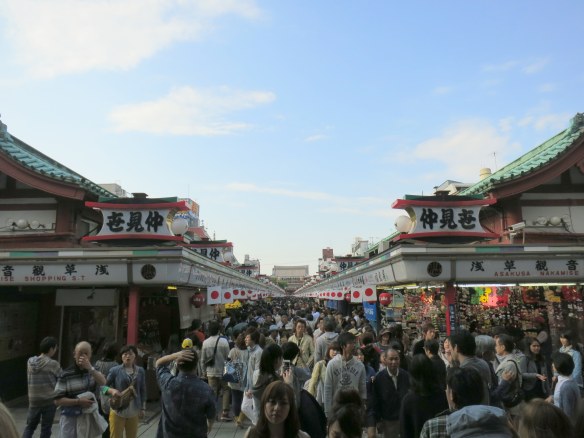 Nakamise-dori, a walking street of souvenirs and snacks leading from the gate to the shrine