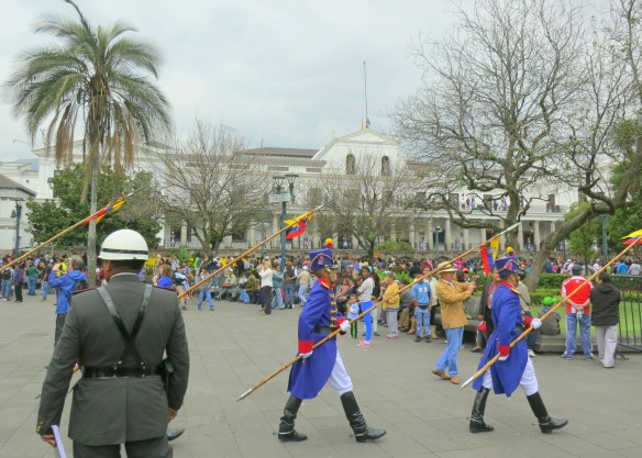 March of the guard, dressed in uniforms like those who fought for independence in the early 19th century