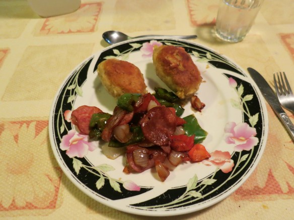 Bolon de verde y salami y vegetales