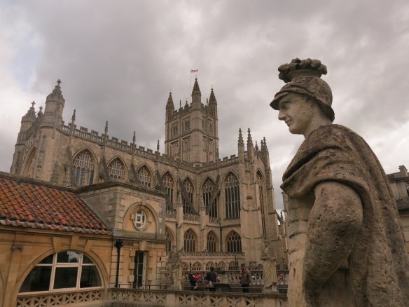 The abbey, as watched by a warrior at the Roman baths