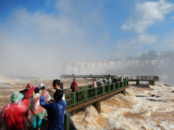 You can walk out in the middle of the falls in the upper level on the Brazilian side