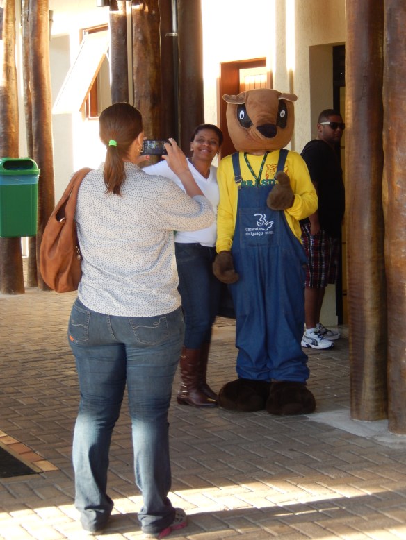 The Brazil park had this guy running around taking photos with kids, which I think sends a confusing message: Don't touch or feed them! But also, cuddly friend!