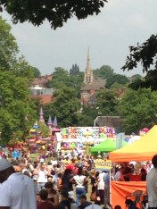That's an English place--bouncy castles, food tents, church spires