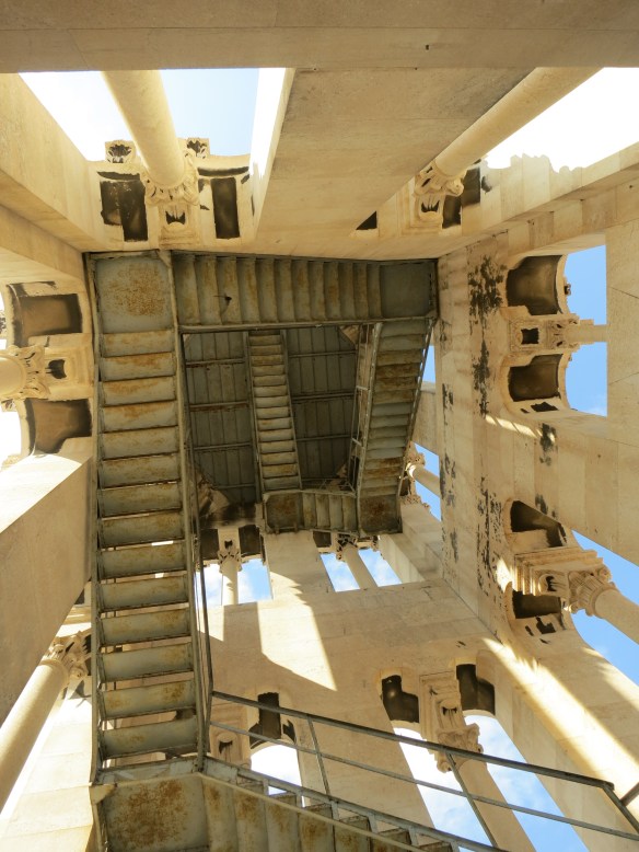 Climbing the steep stairs of the bell tower