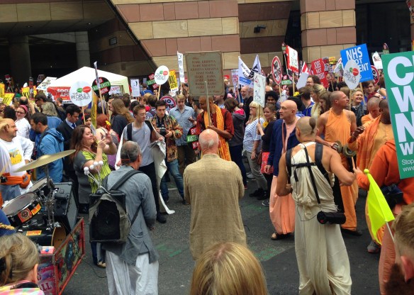 Hare Krishnas got everyone in a festive mood while we waited for the march to start