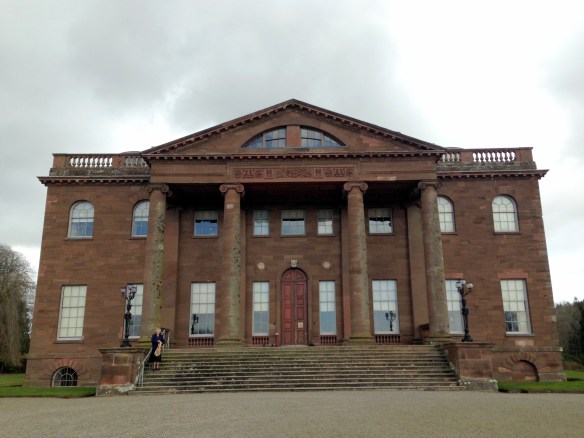 The severe facade of Berrington Hall (with grandmother for scale)